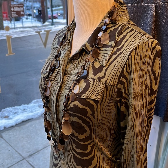 HERMÈS Buffalo Horn Necklace Brown Tortoise Shell LONG RARE bead dangle $1500RP! - Picture 12 of 16